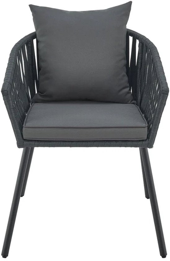 Chaises en corde - Lot de 2 - Coussins d'assise et de dossier inclus - Gris foncé