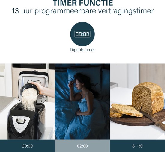 Princess Breadmaker 152009 - Minuteur - Affichage digital - 15 programmes de cuisson - Programme sans gluten - 900 Gr - 600 Watt - Noir/Argent