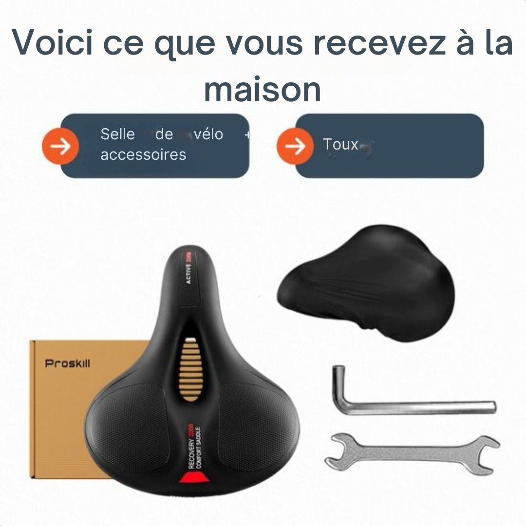 Selle de vélo unisexe - Proskill - 100% imperméable - Housse de selle incluse - Ergonomique - Avec suspension - Vélo de route - avec gel - Vélo de montagne - Femme - Accessoires - jupe femme - Porte-vélos - Rail de selle - Noir