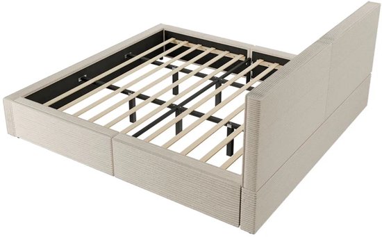 Lit rembourré Salerno - velours côtelé - 180x200cm - Beige