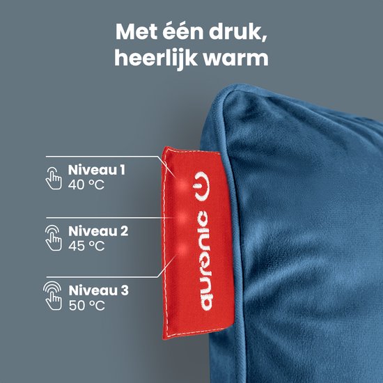 Auronic Heat Pillow - Velours - 45x45 - Sans fil - Rechargeable - Oreiller électrique - Infrarouge - Bleu-gris