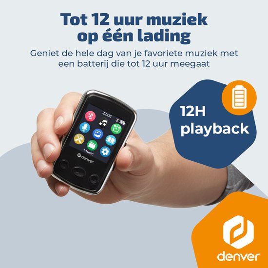Lecteur MP3 Denver avec oreillettes - extensible jusqu'à 128 Go - Mode Shuffle/Repeat - Enfants et adultes - Clip de fixation - AUX - MPS320B - Noir