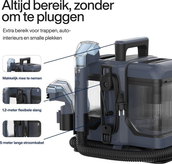 Samako Nettoyeur de tapis V2 - Nettoyeur de taches portable - Nettoyeur de canapé - Nettoyeur de meubles - Nettoyeur de sièges - Nettoyeur de matelas - Nettoyeur à vapeur - Machine de nettoyage