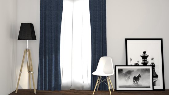 Larson - Rideau occultant tissé de luxe avec anneaux - bleu foncé 3x2,5m - Occultation & prêt-à-porter - chaque