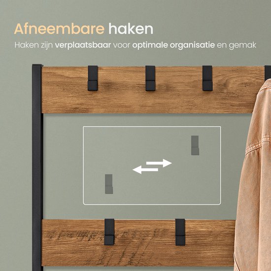 O'DADDY® Clothes Rack With Mirror - Porte-manteau - Shoe Rack - Coat rack upright - Vintage Look - Black and Brown - Shoe Rack - Coat racks