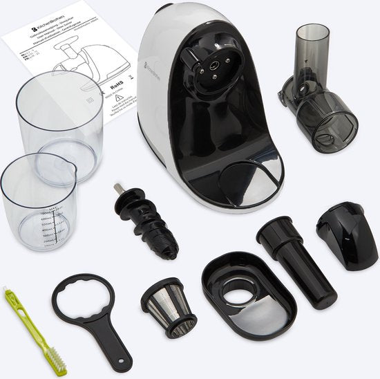 KitchenBrothers Slowjuicer - Presse-agrumes - Presse-légumes et fruits - 700ml - Avec réservoir de pulpe - Extracteur de jus - Blanc perle