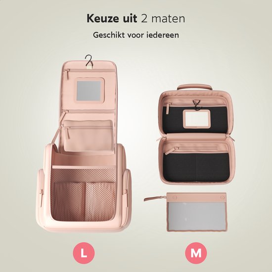 ONYX Trousse de toilette rose - Trousse de maquillage - Organisateur de cosmétiques - Organisateurs internes - Miroir de maquillage - Suspendable - Femmes et hommes - Taille : L