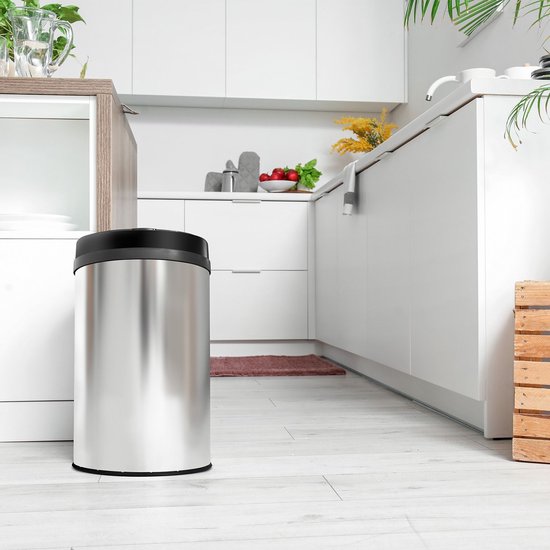 Poubelle automatique / Poubelle / Poubelle à détecteur - 30 litres - Argenté - Rond
