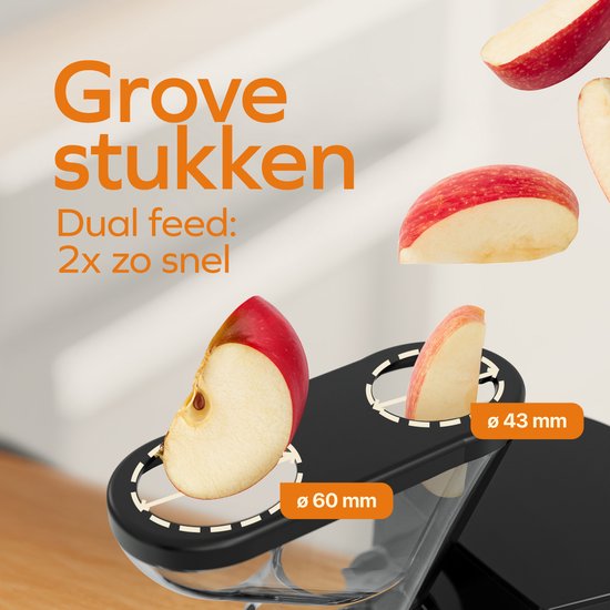 KitchenBrothers Slowjuicer - Presse-agrumes - Presse-légumes et fruits - Alimentation 43 mm et 60 mm - 400 ml - Noir
