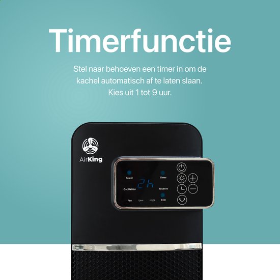 AirKing Chauffage électrique - 2000 Watts - Noir - Chauffage céramique avec télécommande et fonction minuterie