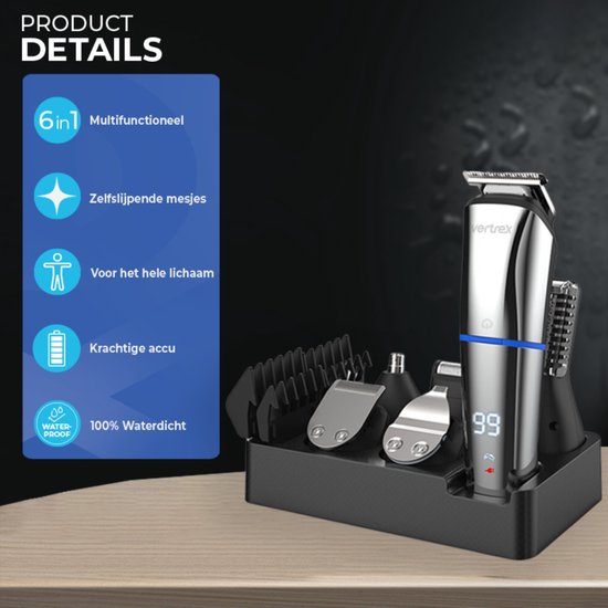 Vertrex 6 in 1 Beard Trimmer Pro+ Bodygroomer Men - Nose trimmer - Clippers - Shaver - Trimmer Beard and Body