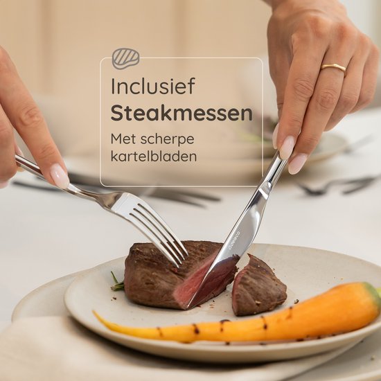 Deleca 6 Person Luxury Stainless Steel Cutlery Set Amor (36 pieces) - Spoons, Knives, Forks, Steak Knives & Pastry Forks - Lave-vaisselle - Silver Design Cutlery - 18/0 Stainless Steel