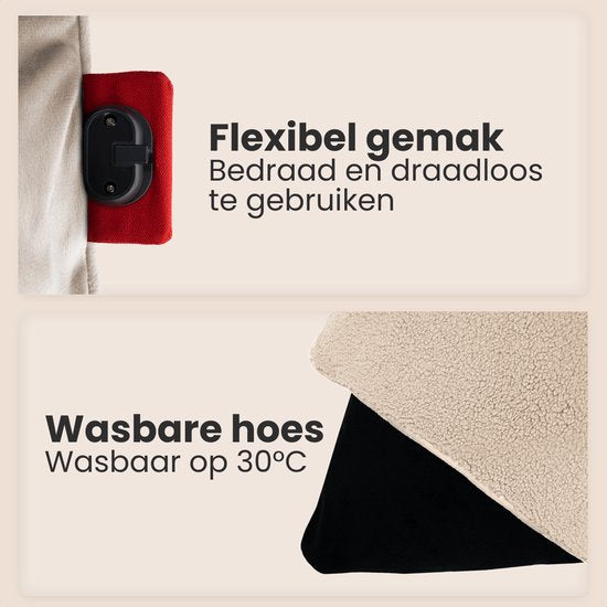 Auronic Heat Pillow - Sherpa Fleece - 45x45 - Sans fil - Rechargeable - Oreiller électrique - Infrarouge - Beige