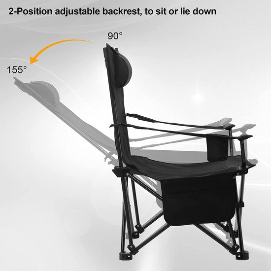 Chaise de camping, chaise pliante, chaise de pêche, chaise de plage légère, chaise pliante avec dossier, porte-gobelet, sac de rangement, capacité de charge de 150 kg, noir