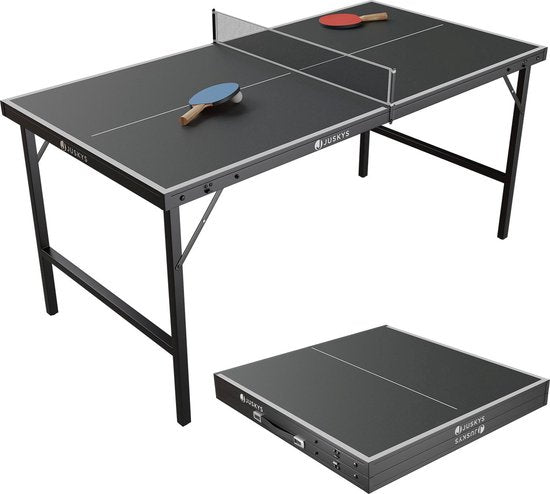 Juskys Mini Table de Tennis de Table Flexi - Noir/Argent - 152 x 71 x 71 cm - Accessoires inclus