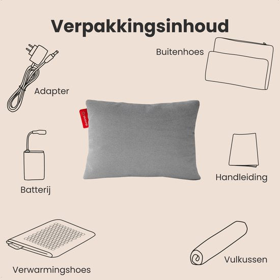 Auronic Heat Pillow - Classic - 45x60 - Sans fil - Rechargeable - Oreiller électrique - Infrarouge - Gris