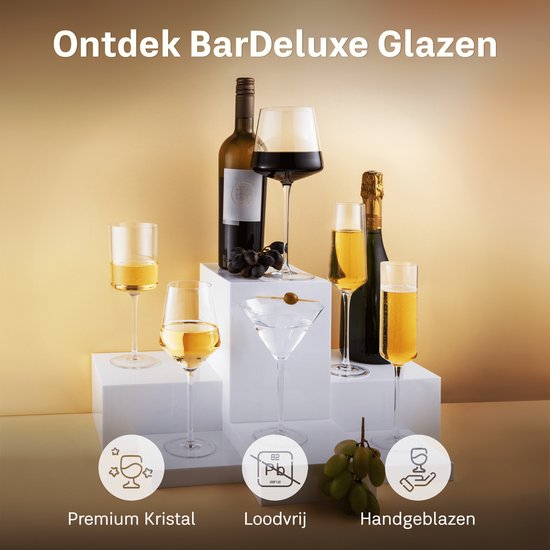 BarDeluxe® Wine Glasses White Wine - Verres en cristal soufflés à la main 420ml - Faits à la main et sans plomb - Verres à vin - 4 pièces - Set de luxe pour le bar ou le dîner
