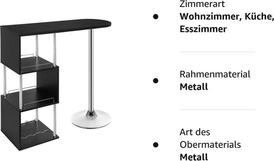Rootz Table de bar - Support bistrot - Bureau haut - Table de service - Table de pub - Surface de repas - Station de divertissement - Noir - 113x40x105cm