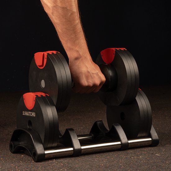 Matchu Sports - Haltères réglables 24 KG - Jeu d'haltères - 1 pièce - 6 haltères en un ! - Jeu d'haltères réglables - Jeu d'haltères - Jeu de poids - Poids