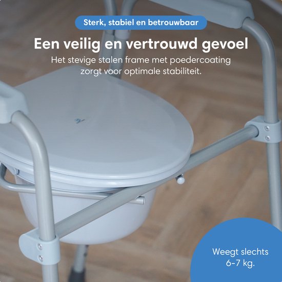 Safe Age® Toilet Chair 3-in-1 - pliable et réglable en hauteur - rehausseur de toilettes et chaise postale avec seau - jusqu'à 160 kg - pour les personnes âgées et le rétablissement - po chair - toilet chair
