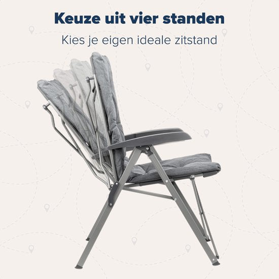 TRVLMORE Chaise de camping - Sac de transport inclus - Chaise pliante confortable - Capacité de charge de 150 kg - Chaise de camping - Rangement - Chaise pliante - Gris