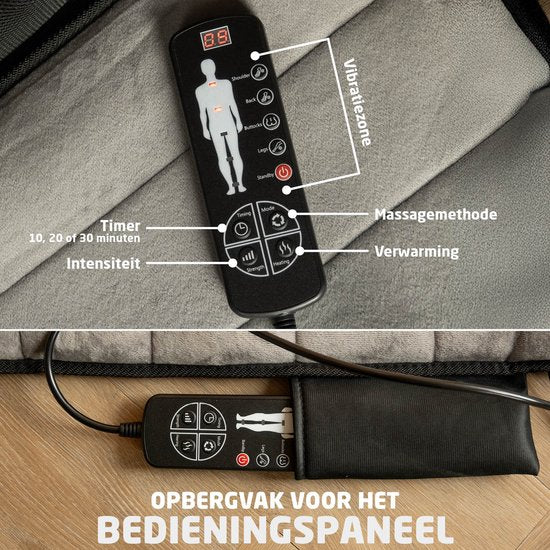 BREND BR-2230 Tapis et coussin de massage électrique - Matelas de massage avec chaleur, 5 modes de vibration et 3 intensités - Coussin de massage - 170X55 CM - Gris
