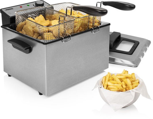 Princess Fryer 185000 - Grande friteuse - 1 grand et 2 petits paniers - 5 litres - 3270W - Hublot de visualisation - Zone froide - Filtre anti-odeurs
