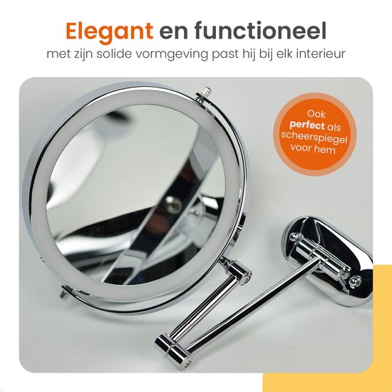 Goliving Miroir de maquillage avec éclairage - Ø25 cm - grossissement 10x - miroir de maquillage graduable - miroir de rasage - éclairage LED - rechargeable par USB-C - double face - 27 x 27 cm - chrome