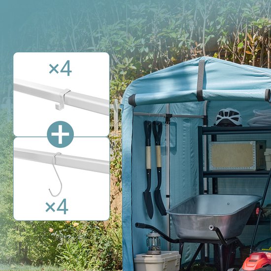 SoBuy KLS11-BL Abri de jardin, abri de jardin extérieur, imperméable, abri moteur avec crochets, garage pour vélo et outils, abri vélo, rangement et stockage, bleu clair, 120 x 176 x 163 cm