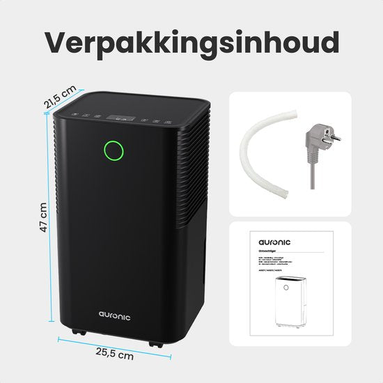 Déshumidificateur Auronic - Série compacte - 12L par jour - Fonction Lavage-Séchage - Chambre à coucher, Salle de bain et Salon - Élimination de l'humidité pour la maison - Noir