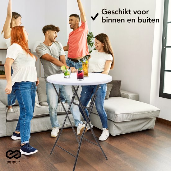 Infinity Goods Sturdy Stand Table - Table de fête - Robuste et résistante aux intempéries - Pliable - 80cm x 110cm - Fête - 1 pièce - Blanc/Gris
