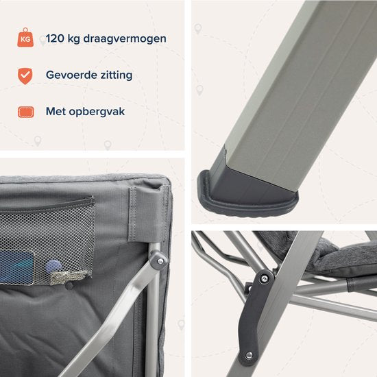 TRVLMORE Chaises de camping de luxe - pliables - 2-Pack - Capacité de charge 150KG - Sac de transport inclus - Chaise pliante - Chaise de camping - Chaise pliante - Gris