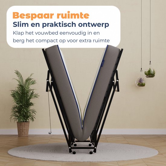 Best Life Lit pliant 90x200 - Lit d'appoint avec matelas - Lit pliant - Lit pliant 1 personne