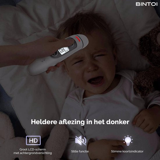 Bintoi® Thermomètre frontal - Indicateur de température - Thermomètre de fièvre pour adultes et bébés - Thermomètre infrarouge - Thermomètre frontal numérique