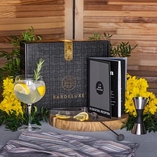BarDeluxe® Cocktail Shaker Set - 5-Piece Boston Shaker - Cocktail Set with Stamper, Sieve, Bar Spoon & Recipe Book - Includes Luxury Gift Box - Silver