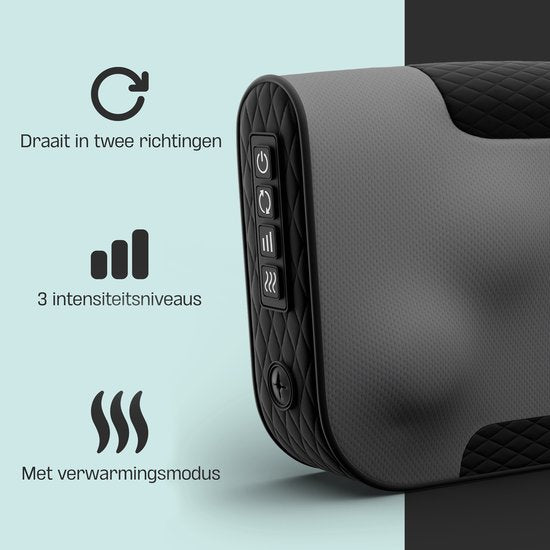 CozySense® Coussin de massage Shiatsu - Appareil de massage électrique et sans fil pour le cou et le dos - Fonction de chaleur - Rechargeable - Ergonomique - Noir