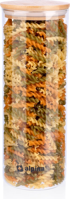 alpina Stockpot 1.5L - Pot en verre avec couvercle - Pot de stockage en verre borosilicate/bambou