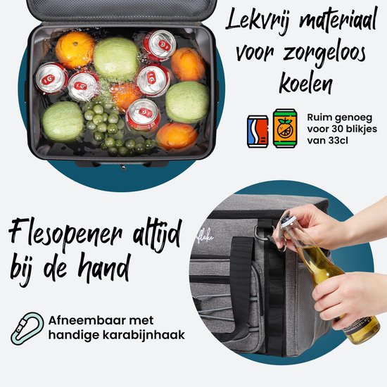 Cool Bag Large - 22 Litres - 5 Layer Insulated Picnic Bag for Adults - Lunch Bag - Grey - Sunflake