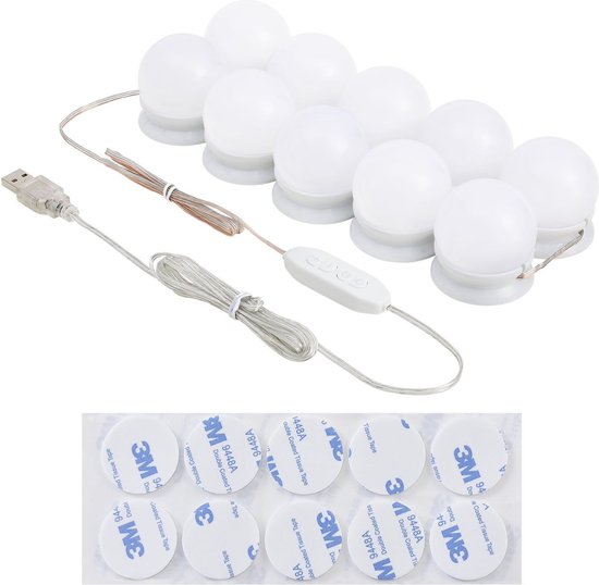 Table de maquillage Bella - Blanc - Miroir et éclairage LED inclus