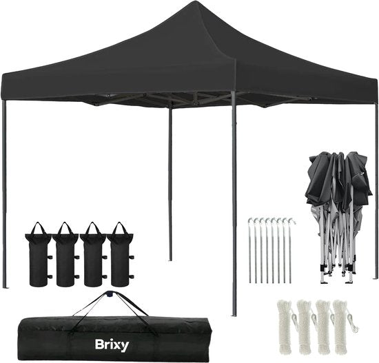Tente de fête Brixy - Pliable - Etanche - 3x3m - H280/310cm - Noir
