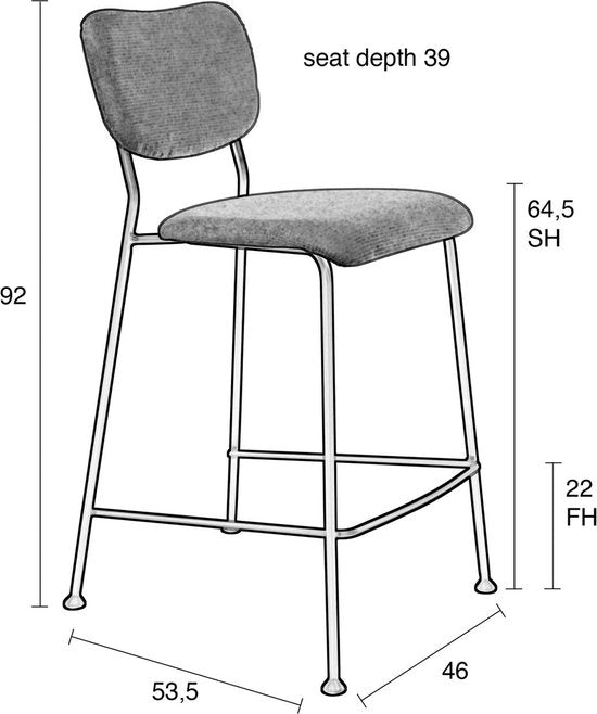Zuiver Benson Tabourets de bar dossier 64.5 cm Gris/Bleu - Lot de 2