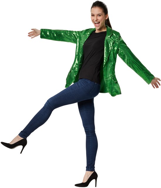 dressforfun - Manteau à paillettes dames vert M - déguisement costume halloween déguisement fête carnaval robe de soirée - 303862