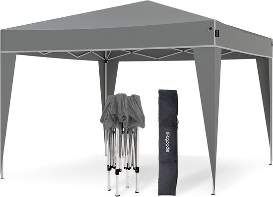 LifeGoods Party Tent Plus - Tente pliante - 3x3 m - Montage facile - Armature renforcée - Imperméable - Sac de transport - Gris