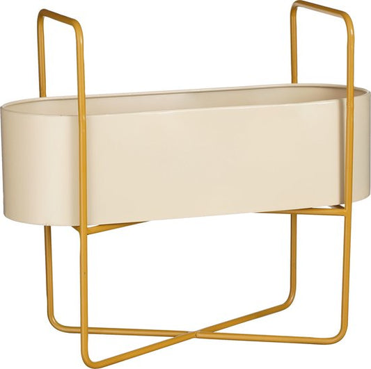 Mica Decorations Jardinière sur pied Shandy - L54 x L23 x H48 cm - Métal - Blanc cassé, Marron clair