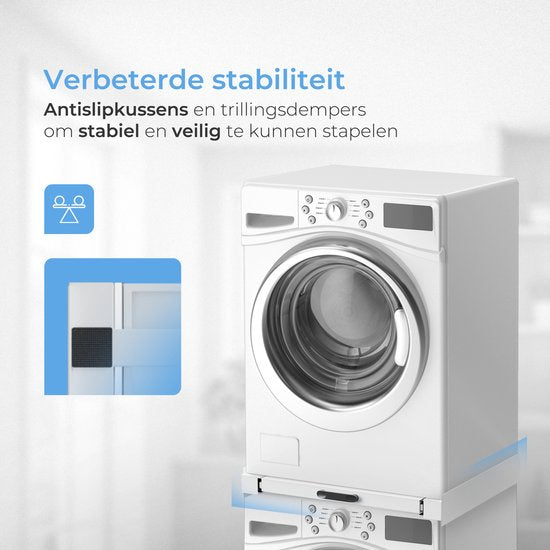 Skoov Spacer for Washer & Dryer - Stacking kit - With extendable shelf - Universal - Dryer - Furniture - incl. vibration amortisseurs and tension strap