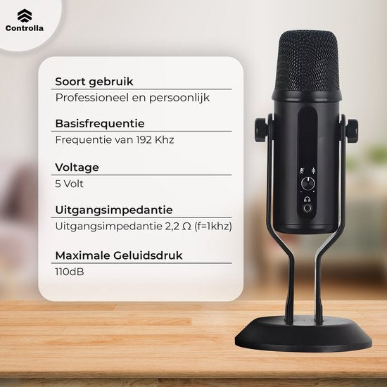 Microphone USB Controlla - Micro USB pour enregistrer - Microphone de jeu - Stream - Podcast - Réduction du bruit