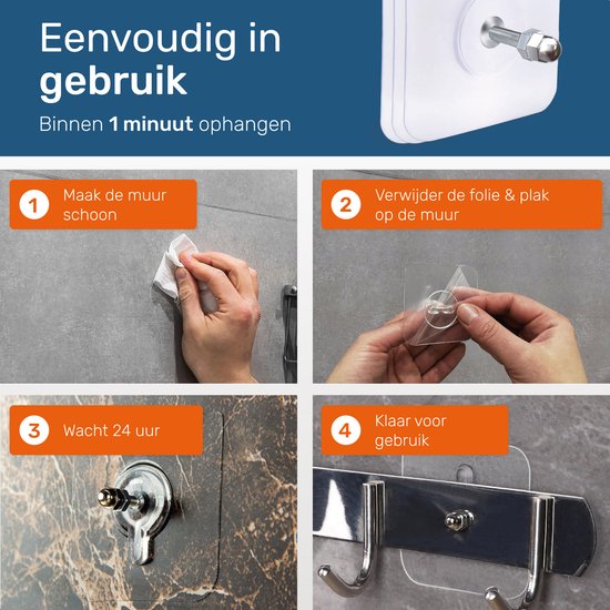 Crochets auto-adhésifs - Pinces à élingues - Clou auto-adhésif - 20 Pièces - acier inoxydable - Extra fort - Skoov