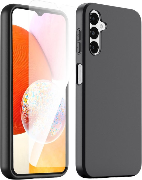 Podec Case Suitable for Samsung Galaxy A14 Black Phone Case - Anti-Shock Case Cover with 1x Screen Protector