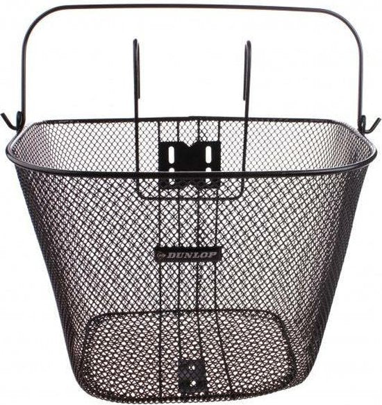 Dunlop Bicycle Basket Handlebar 22L - Panier à vélo avec guidon et crochets - Panier à vélo 34 x 24,5 x 26 cm - Convient aux vélos électriques, aux vélos de tourisme et aux vélos de ville - Métal - Noir