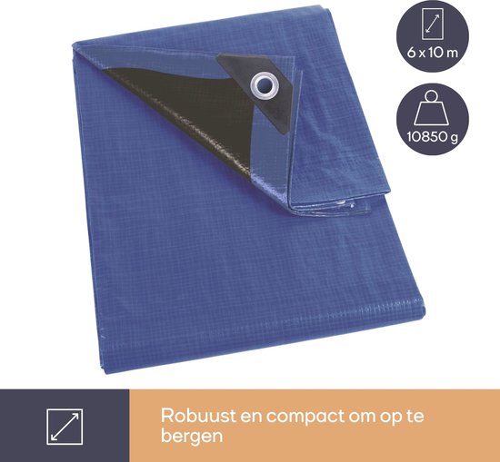 Perel Tarpaulin, ultra-strong, 32 anneaux, coins renforcés, rectangulaire, bleu/noir, 180 g/m², 6 x 10 m
